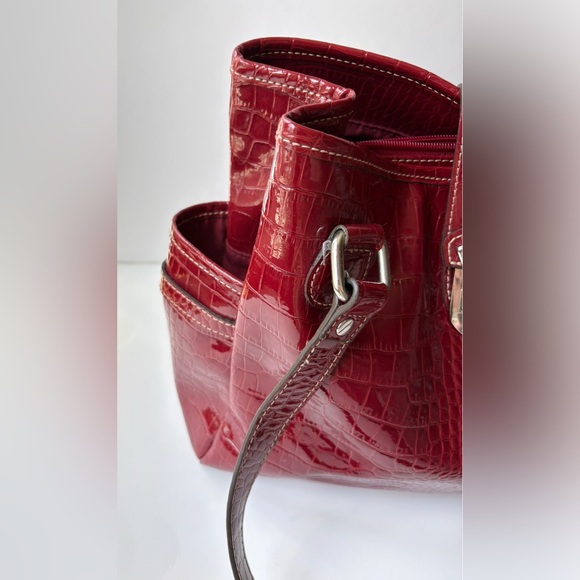 90s Style Liz Claiborne Red‎ Alligator Embossed Vegan Leather Shoulder Tote Bag - Picture 6 of 10